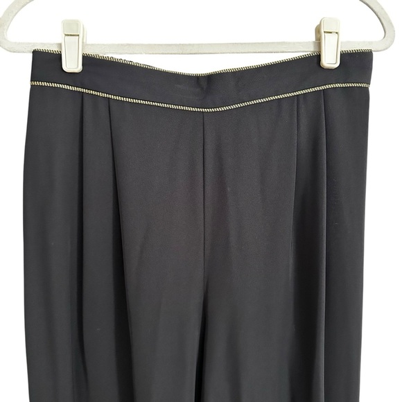 JOSEPH RIBKOFF Black Wide Leg Pants Gold Trim Vintage 80s Glam Cocktail Chic 14 - Picture 2 of 10